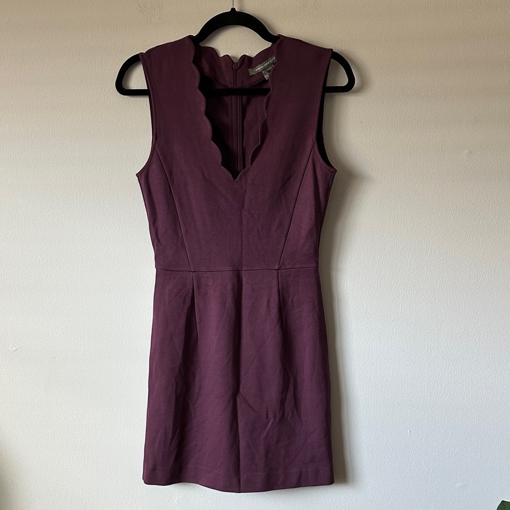 French Connection Elegant Purple Sleeveless Dress with scalloped detail. NWT